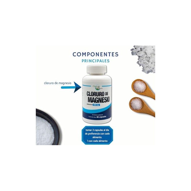 Cloruro de Magnesio 400 mg.90 Cápsulas Ingredientes naturales.Chloride Mag green