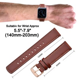 ANNEFIT 22mm Watch Band with Rose Gold Buckle, Quick Release Genuine Leather Replacement Strap (Red Brown)