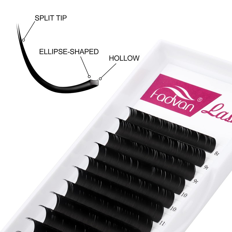 FADVAN Flat Lashes, 0.20C Curl Eyelash Extension, 1:1, Ellipse Flat