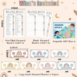 EZdhuawuse Reward Bucks Charts for Kids - Christmas Gifts 633P Good Behavior Boho Reward Chore Chart for Boys Girls, Family Housework Plan Earn Spend Props Birthday Gifts, Parent Child Play Game List