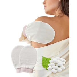 FEELITS 100% Silk Exfoliating Gloves (2-Pack), Self Tanning Mitt & Korean Body Scrubber for Dead Skin Removal, Natural Body Exfoliator for Shower Skincare