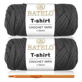 BATELO 2 Pack T-Shirt Yarn Crochet Yarn for Beginner Crochet Bags/Basket/Coaster,Tshirt Yarn 400g/144yds High Elastic Thick Yarn Polyester Fabric（Dark Gray）