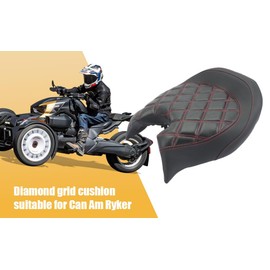 Kiawnia Driver Solo Seat Driver Comfort Seat Fit for Can Am Ryker 600 Ryker 900 2019-2023 black leather side panels and diamond double line stitching Replace 219400795 (Black w/red stitching)