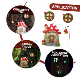 IWOWHERO 4pcs Miniature Resin Mushroom House Hanging Decor for Outdoor Gardens Durable Tree Ornaments with Vivid Designs for Patio Beautification