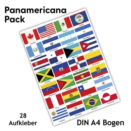28 Country Flags Set on 2 DIN A4 Sheets Each Flag 4.9 x 3.3 cm Sticker for Model Making Bicycle Car Motorcycle Decoration Countries R108 (Panamericana)