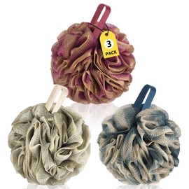 Shower Puff Loofah Sponge Extra Large,Set of 3,70G/PC, Soft Body Scrubber Bath Sponge for Women and Men,Scrunchie Mesh Pouf Bathroom Sponge Skin Exfoliating