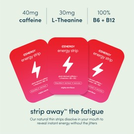 ZENERGY Energy Oral Strips - Mint Flavor | 40mg Caffeine + 30mg L-Theanine + 100% Vitamin B6 & B12 | 0 Sugar, 0 Calories, 0 Gluten, 0 Aspartame, Vegan, Plant-Based, Instant Action | 1 Tin = 30 Strips