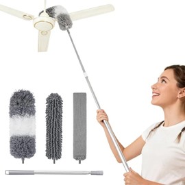 Microfiber Duster with Extension Pole 27-80 Inch, 4PCS Bendable Washable Duster Set, Stainless Steel Telescopic Handle for Ceiling Fan, High Ceiling, Under Sofa, Bed, Appliances & Blinds