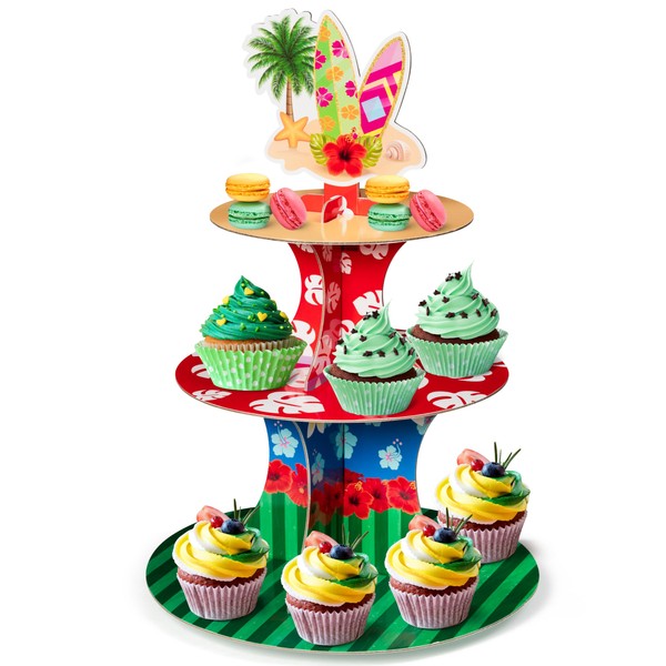 Hawaii Luau Cupcake Stand Decorations- 3 Tier Cartoon Party Tiered