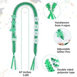 Graduation Ribbon Leis 2025 Class of 2025 Graduation Decor Gift Graduates Senior for Him Her Congrats Grad (White & green)