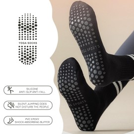 MCSWKEY 6 Pares de Calcetines de Yoga, Calcetas de Yoga Antideslizantes para Mujer, Calcetines Largos de Pilates con Agarre para Mujer, Calcetas para Pilates (Negro,Blanco,Gris)