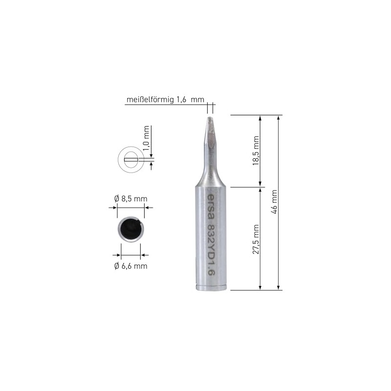 Ersa Ersadur 0832YD Long-Life Soldering Tip Straight Chisel-Shaped 1.6 mm