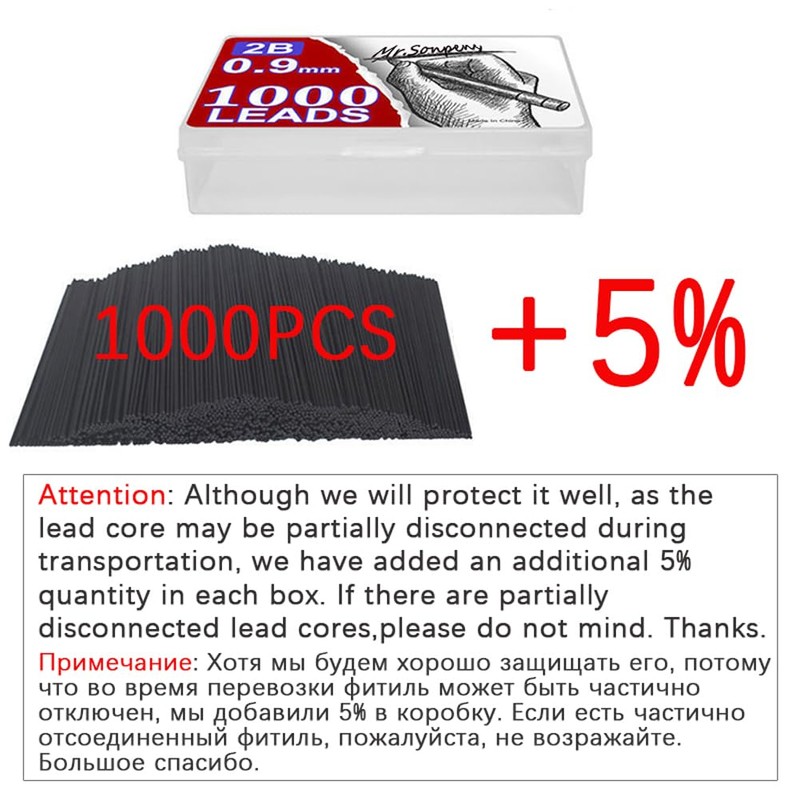 1000Pcs Mechanical Pencil Lead Core 0.5 0.7 0.9 1.3 2mm