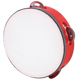 AllBright Tambourine with Leather Percussion Instrument Round Wooden Performance, Music Education, Recitals, Excitement Parties, Kids, Adults, 5.9 inches (15 cm), Red