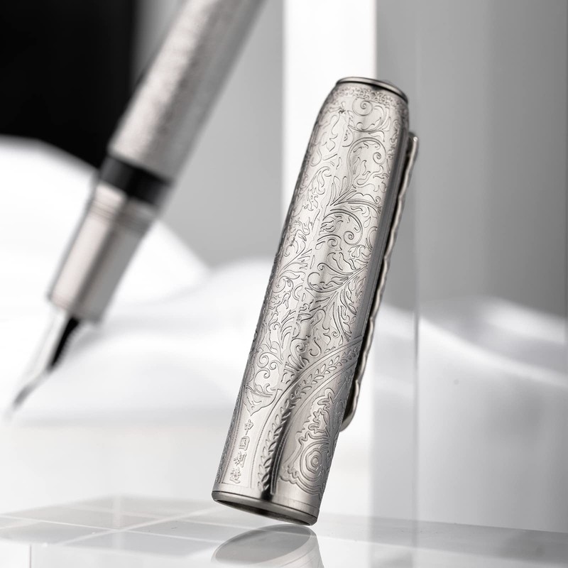 Hongdian 100 Piston Fountain Pen Silver Steel, Iridium Medium Nib