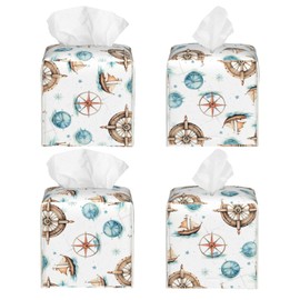 DXTKWL Tissue Box Cover Nautical Ocean Anchor Compass Ship Square PU Leather Tissue Box Holder for Car Bathroom Bedroom Desk Tabletop Decor