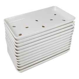 Ebros Gift Japanese Cuisine White Melamine Neta Zara Sushi Sashimi Chef Serving Plate With Drip Holes 8.5" X 5" Sushi Case Raw Food Preparation And Storage Restaurant Supply (12)