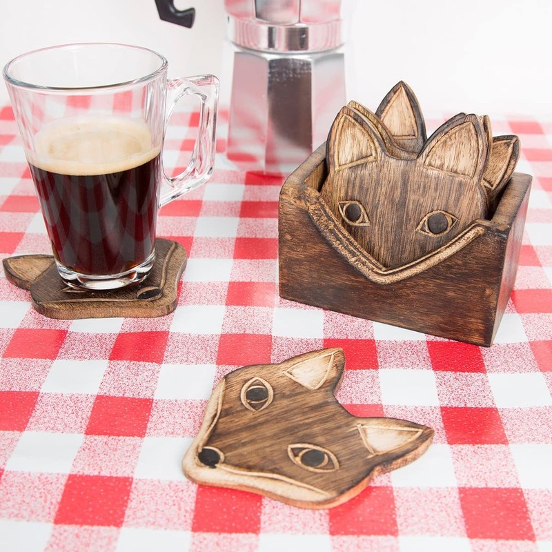 Sass & Belle Wooden Brown Fox Coasters - Set of