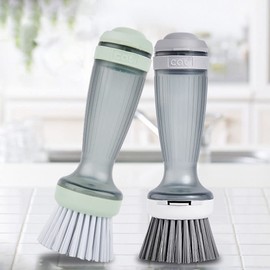 Kitchen Cleaning Brush with Replaceable Sponge and Soap Dispenser - Ideal for Washing Dishes, Pots, and Pans (Grey)