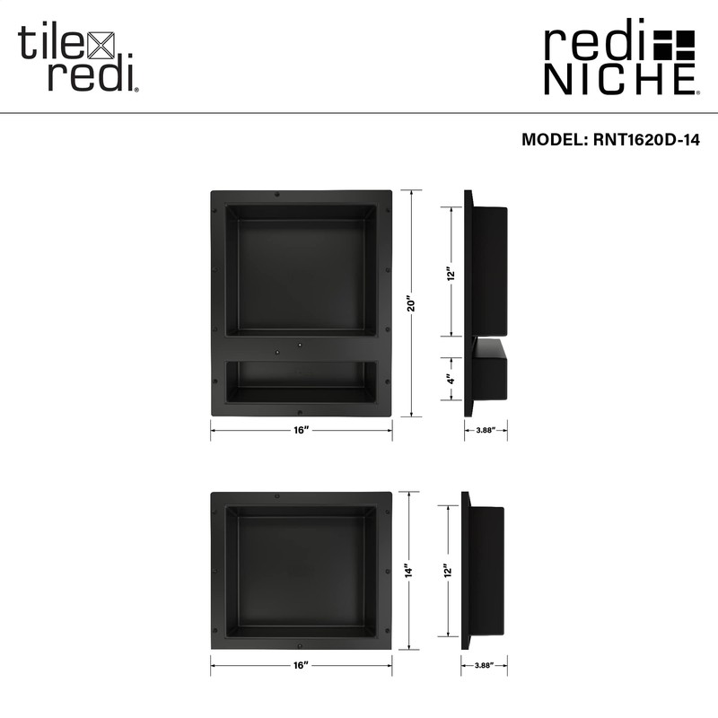Tile Redi USA RNT1620D-14 Niche Triple Recessed Shower Shelf, Three
