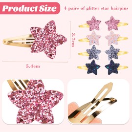Lilbitty 4 Pairs Glitter Hair Clips for Girls - Cute Star Hair Clips for Kids, Coloured Glitter Hair Clips for Toddlers, Perfect Gift Idea for Birthday Parties