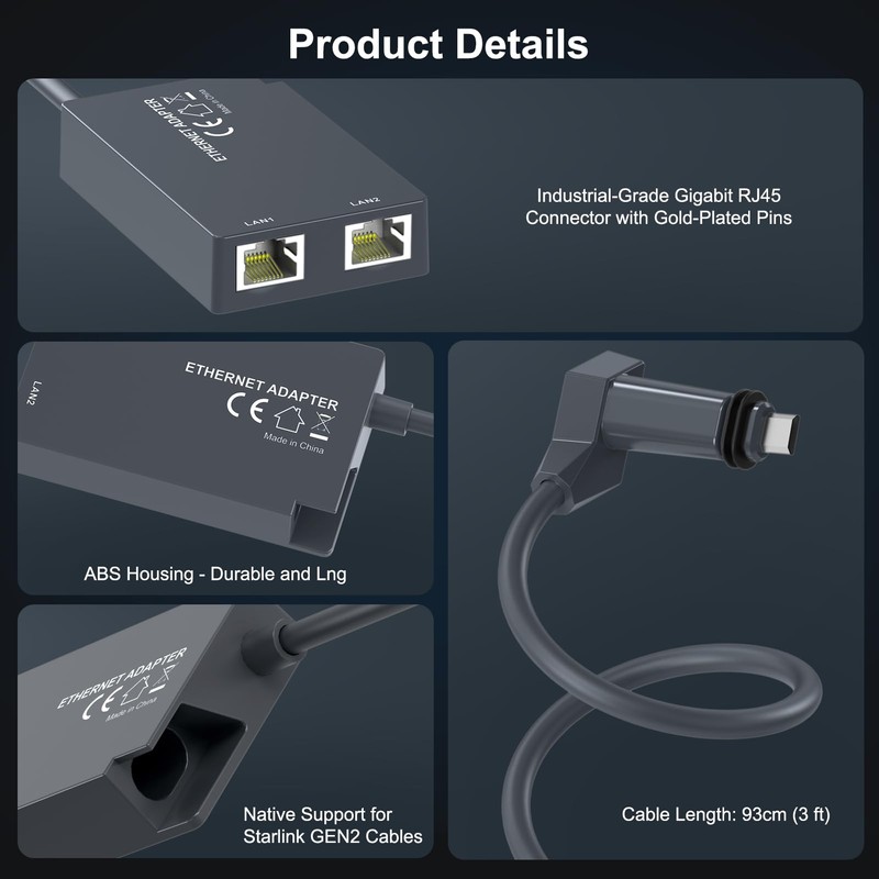 for Starlink Ethernet Adapter for Starlink Gen2 Wired External Network,Dual