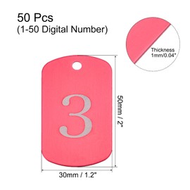 MECCANIXITY Numbered Tag, Aluminum Key Tags Metal ID Tags, 1-50 Number with Ring Red Rectangle for Decoration, Pack of 50