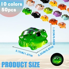 50Pcs Glow in The Dark Mini Frogs, 10 Colors Luminous Tiny Frog Figurines for Potted Plant Accents, Terrarium Decor, Dashboard Ornaments, Party Favors, DIY Crafts and Frog Gifts