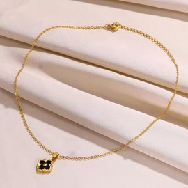 99 Jackets Four Leaf Clover Necklace for Women 18K Gold Plated Stainless Steel Choker Necklaces, Dainty Vintage Clover Pendant, Lucky Charm Jewelry, Adjustable Fashion Necklace, Gift for Her (Black)