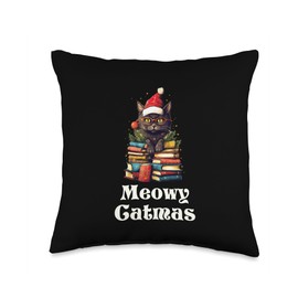Meowy Catmas Cat Christmas Tree Books Cat Lover Throw Pillow