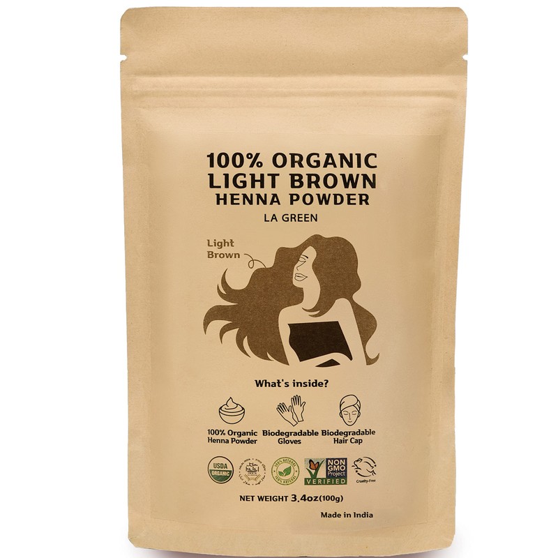 100% Orgánico Usda Polvo de Henna Castaño Claro para Tinte