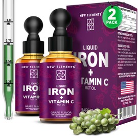 [2 𝐏𝐚𝐜𝐤] Liquid Iron Supplement with Vitamin C – 18mg Iron & 50mg Vitamin C for Anemia Support – Blood Builder Drops for Women & Men – Fast Absorption, Boosts Energy & Immunity – Vegan, Non-GMO