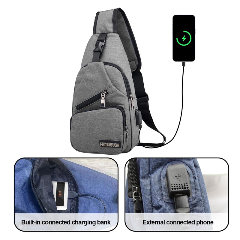 FuninCrea Men's Sling Bag with 3 Zip Pockets and Compartment,
