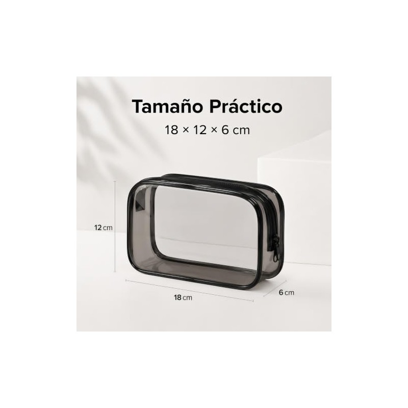Cosmetiqueras Transparentes 3 Piezas de PVC, Bordes Negros, 18 x