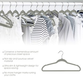 Elama Home ELH-GR50 50 Piece Set of Velvet Slim Profile Heavy Duty Felt Hangers with Stainless Steel Swivel Hooks in Grey