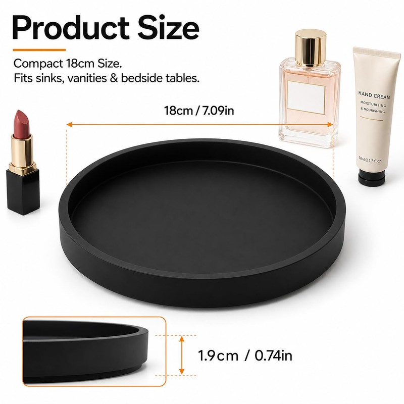 Rayakt 18cm Black Round Tray Decorative for Home Office