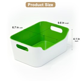 Small Plastic Storage Basket with Handles, Durable Organizer Bin, Open-Top Storage Container for Closet, Pantry, Office (2, Green, Small)