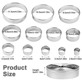 Set of 12 Round Stainless Steel Cookie Cutters with Storage Box, Stainless Steel Cookie Cutters, 2.6 cm - 11.5 cm Circle Cutters for Pastries, Doughnut, Fondant, Baking, DIY Cakes