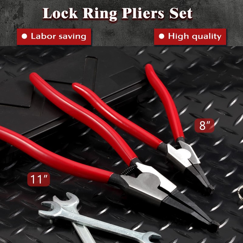 LEONTOOL 2 PCS Heavy Duty Lock Ring Pliers Set Flat