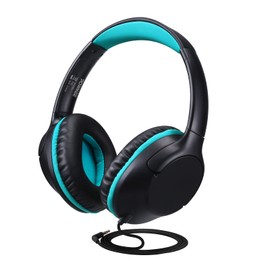 POWMEE Auriculares para niños, adolescentes, escuela con volumen limitado de 94 dB, cable de cable estéreo ajustable de 3.5 mm para tabletas Fire, viajes, PC, teléfonos (color negro)