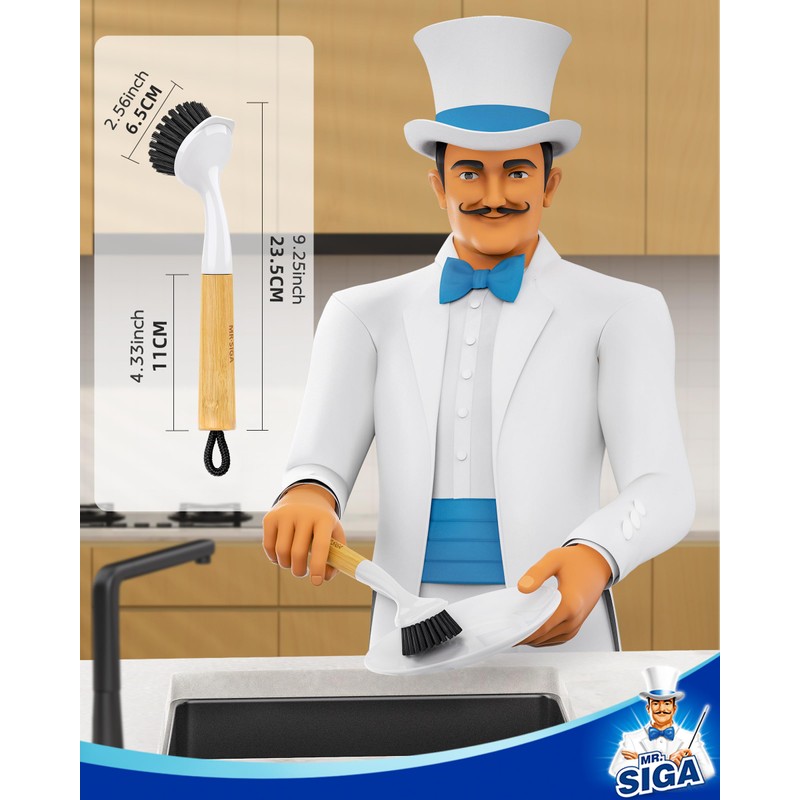 MR.SIGA Dish Brush with Handle, Dish Scrub Brush with Built-in