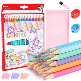 Colouring Pencils, 24 Colours Pastel Pencils, Watercolour Pencils, Macaron Pencil Crayons for School Kids Adults Artist (with Pencil Sharpner)