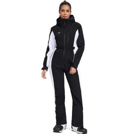 YEEFINE Women's Ski Suit One Piece Jumpsuits Snowsuits Waterproof Snowboard Suit Winter Outdoor Ski Jacket and Pants Jumpsuits(Black, XS)