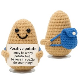 Positive Potato Crochet with Backpack – Motivational gift for Students, Emotional Support Plush, Cheer Me Up Desk Buddy, First Day of School, Back to School Gifts.