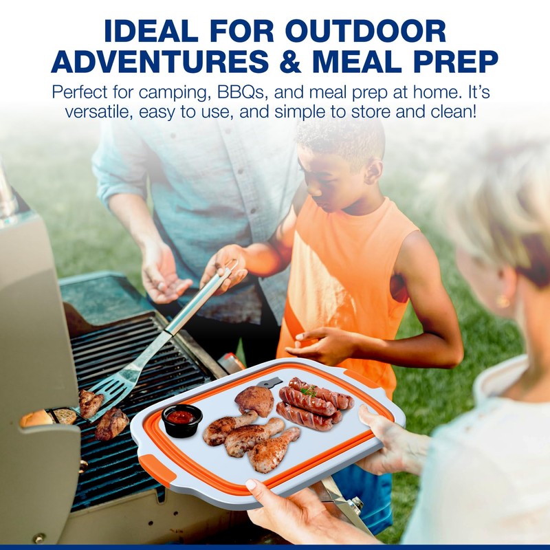 2-Pack XL Collapsible BBQ Prep Tub with Built-In Cutting Board,