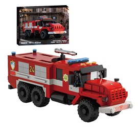 Vintage Fire Engine Building Blocks Construction Kit, City Fire Station Clamping Blocks, Construction Rescue Vehicle Model Toy for Adults and Teenagers from 14 Years, Gift Idea for Your Own Home