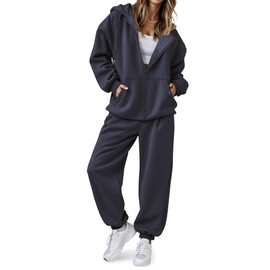 SHESHOW Womens Sweatsuits 2 Piece Set 2025 Zip up Sweatshirt Jogger Pants With Pockets Matching Set Navy Blue M