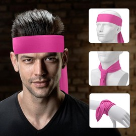 ONUPGO 18Pcs Head Ties Headbands for Men Women, Adjustable Sports Sweatband Ninja Headband Karate Tie Back, Sweat Wicking Workout Head Band for Sports, Running, Tennis, Yoga, Soccer (Rose Red)