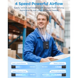 EasyAcc 13000RPM Portable Waist Fan Rechargeable, 4-Speed Strong Airflow Clip on Fan, Hands-Free Shirt Belt Wearable Portable Neck Fan for Camping, Worksites, Outdoor, Farm