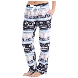 PajamaMania Women's Fleece Pajama Pants with Satin Drawstring, Charcoal Fair Isle, Large